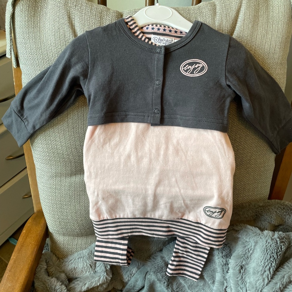 3/$20 3 piece Dirkje Baby Pink and Gray Outfit with Stripes